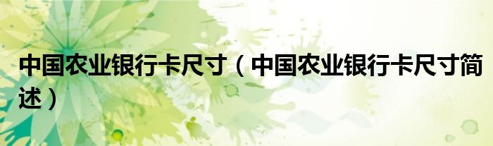 中国农业银行卡尺寸（中国农业银行卡尺寸简述）