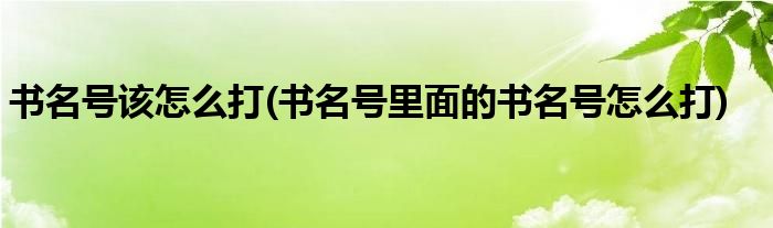 书名号该怎么打(书名号里面的书名号怎么打)