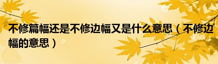 不修篇幅还是不修边幅又是什么意思（不修边幅的意思）