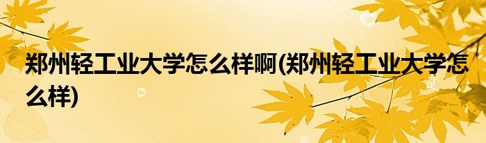 郑州轻工业大学怎么样啊(郑州轻工业大学怎么样)