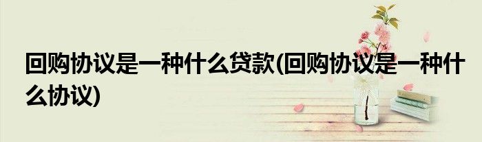 回购协议是一种什么贷款(回购协议是一种什么协议)