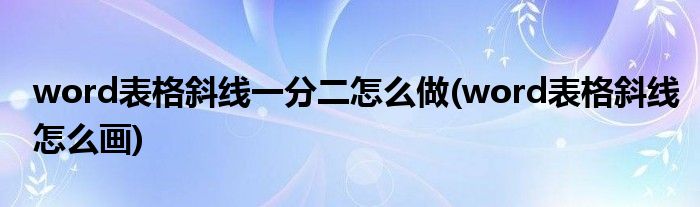 word表格斜线一分二怎么做(word表格斜线怎么画)