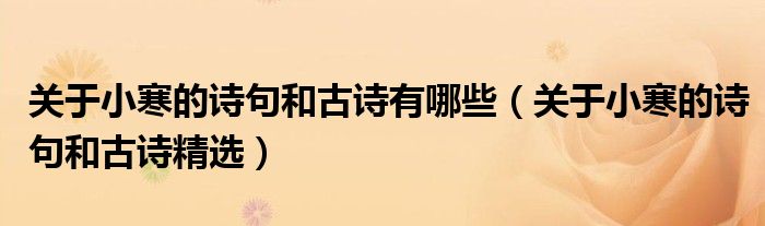 关于小寒的诗句和古诗有哪些（关于小寒的诗句和古诗精选）