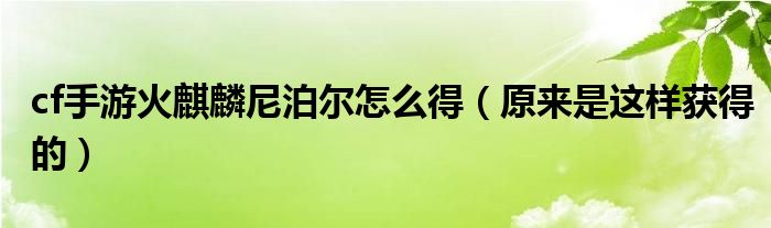 cf手游火麒麟尼泊尔怎么得（原来是这样获得的）