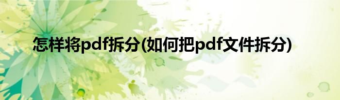 怎样将pdf拆分(如何把pdf文件拆分)