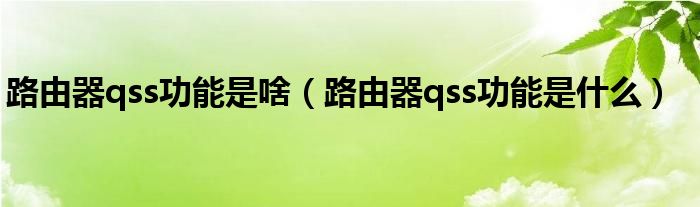 路由器qss功能是啥（路由器qss功能是什么）
