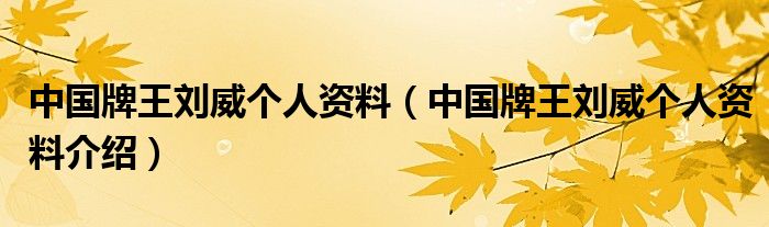 中国牌王刘威个人资料（中国牌王刘威个人资料介绍）