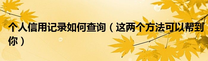 个人信用记录如何查询（这两个方法可以帮到你）