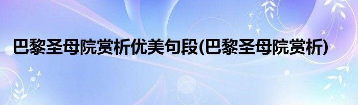 巴黎圣母院赏析优美句段(巴黎圣母院赏析)