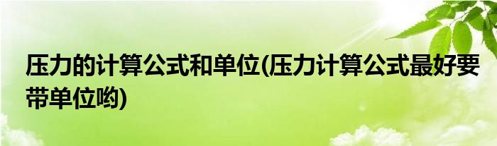 压力的计算公式和单位(压力计算公式最好要带单位哟)