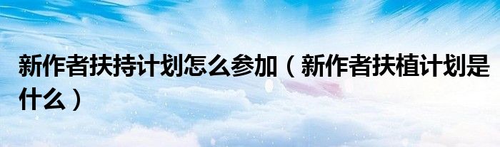 新作者扶持计划怎么参加（新作者扶植计划是什么）