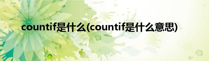 countif是什么(countif是什么意思)
