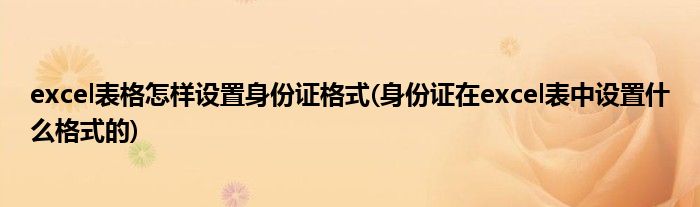 excel表格怎样设置身份证格式(身份证在excel表中设置什么格式的)