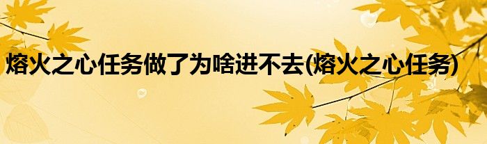 熔火之心任务做了为啥进不去(熔火之心任务)