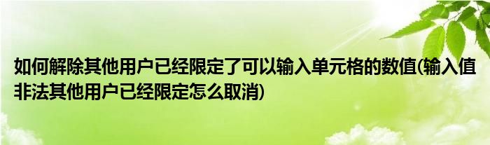 如何解除其他用户已经限定了可以输入单元格的数值(输入值非法其他用户已经限定怎么取消)