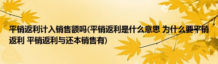 平销返利计入销售额吗(平销返利是什么意思 为什么要平销返利 平销返利与还本销售有)