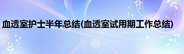 血透室护士半年总结(血透室试用期工作总结)