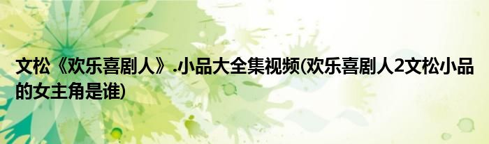 文松《欢乐喜剧人》.小品大全集视频(欢乐喜剧人2文松小品的女主角是谁)