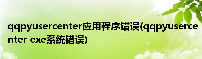 qqpyusercenter应用程序错误(qqpyusercenter exe系统错误)