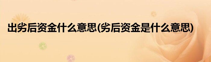 出劣后资金什么意思(劣后资金是什么意思)