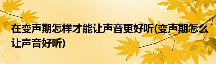 在变声期怎样才能让声音更好听(变声期怎么让声音好听)