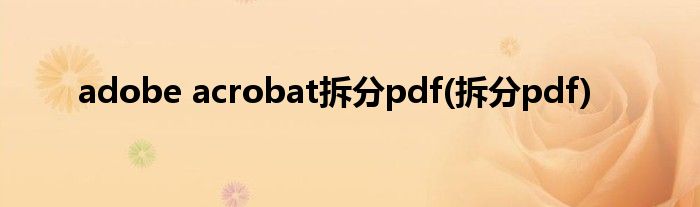 adobe acrobat拆分pdf(拆分pdf)