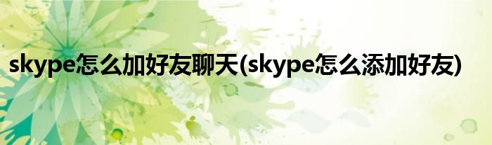 skype怎么加好友聊天(skype怎么添加好友)