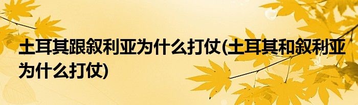 土耳其跟叙利亚为什么打仗(土耳其和叙利亚为什么打仗)
