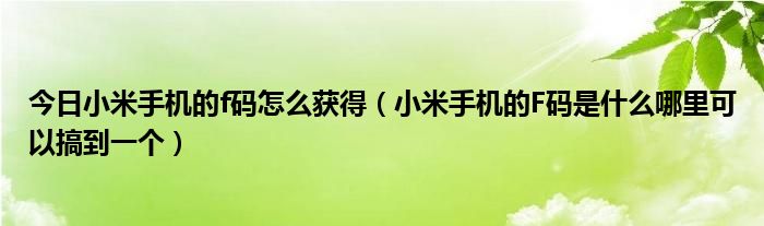 今日小米手机的f码怎么获得（小米手机的F码是什么哪里可以搞到一个）