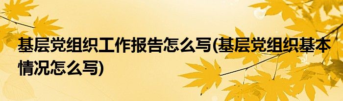 基层党组织工作报告怎么写(基层党组织基本情况怎么写)