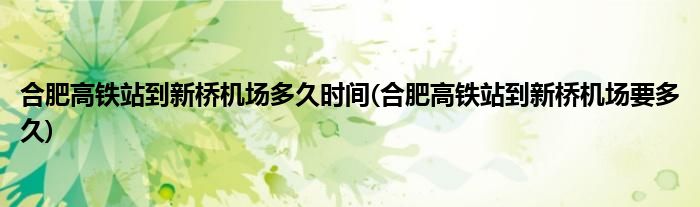 合肥高铁站到新桥机场多久时间(合肥高铁站到新桥机场要多久)