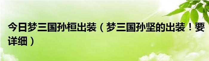 今日梦三国孙桓出装（梦三国孙坚的出装！要详细）