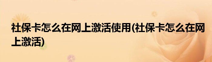 社保卡怎么在网上激活使用(社保卡怎么在网上激活)