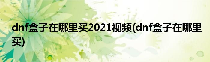 dnf盒子在哪里买2021视频(dnf盒子在哪里买)