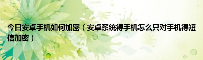 今日安卓手机如何加密（安卓系统得手机怎么只对手机得短信加密）