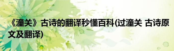 《潼关》古诗的翻译秒懂百科(过潼关 古诗原文及翻译)