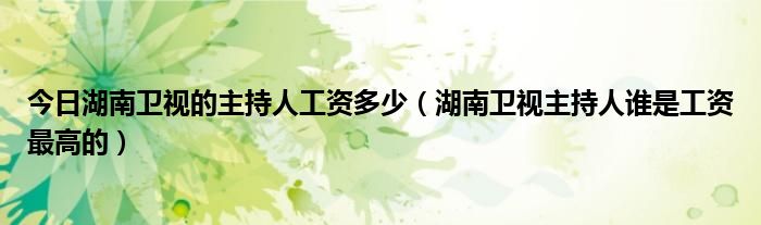 今日湖南卫视的主持人工资多少（湖南卫视主持人谁是工资最高的）