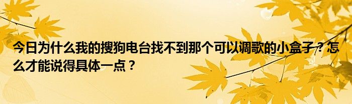 今日为什么我的搜狗电台找不到那个可以调歌的小盒子？怎么才能说得具体一点？
