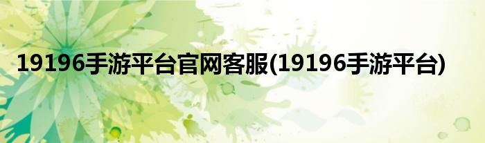 19196手游平台官网客服(19196手游平台)