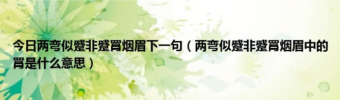 今日两弯似蹙非蹙罥烟眉下一句（两弯似蹙非蹙罥烟眉中的罥是什么意思）