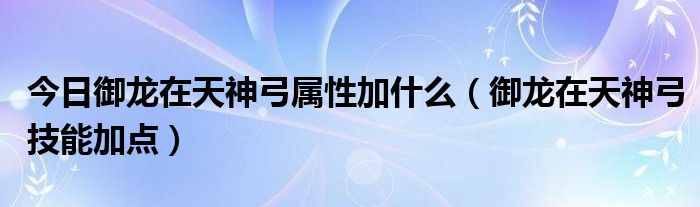 今日御龙在天神弓属性加什么（御龙在天神弓技能加点）