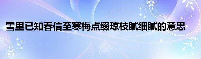 雪里已知春信至寒梅点缀琼枝腻细腻的意思