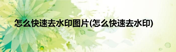 怎么快速去水印图片(怎么快速去水印)