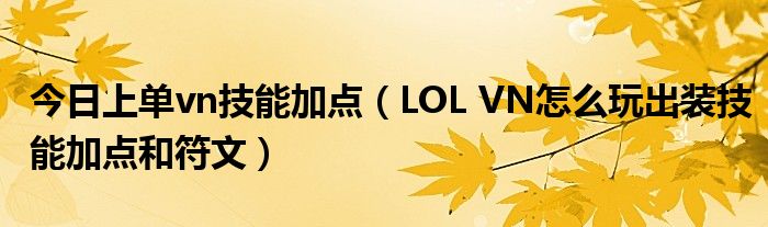 今日上单vn技能加点（LOL VN怎么玩出装技能加点和符文）