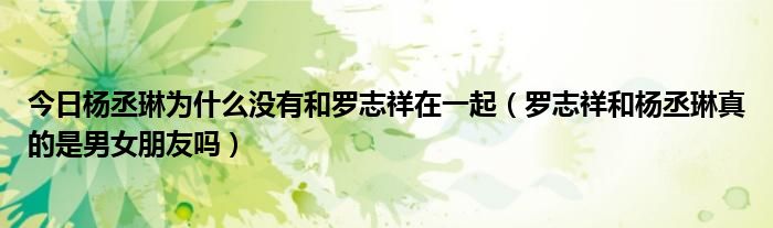 今日杨丞琳为什么没有和罗志祥在一起（罗志祥和杨丞琳真的是男女朋友吗）