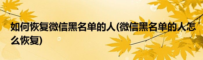 如何恢复微信黑名单的人(微信黑名单的人怎么恢复)