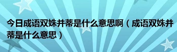 今日成语双姝并蒂是什么意思啊（成语双姝并蒂是什么意思）