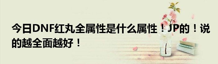 今日DNF红丸全属性是什么属性！JP的！说的越全面越好！