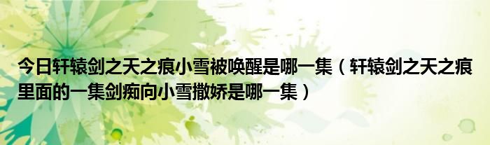 今日轩辕剑之天之痕小雪被唤醒是哪一集（轩辕剑之天之痕里面的一集剑痴向小雪撒娇是哪一集）