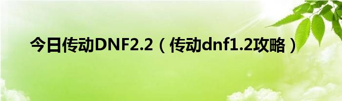 今日传动DNF2.2（传动dnf1.2攻略）